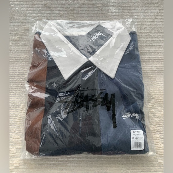 NEW Stussy Vertical Stripe Long Sleeve Rugby 1140228 Black - Size LARGE Shirt - Picture 8 of 8